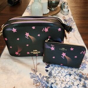 COACH JES CROSSBODY  and WRISTLET WITH DISCO STAR PRINT BAG